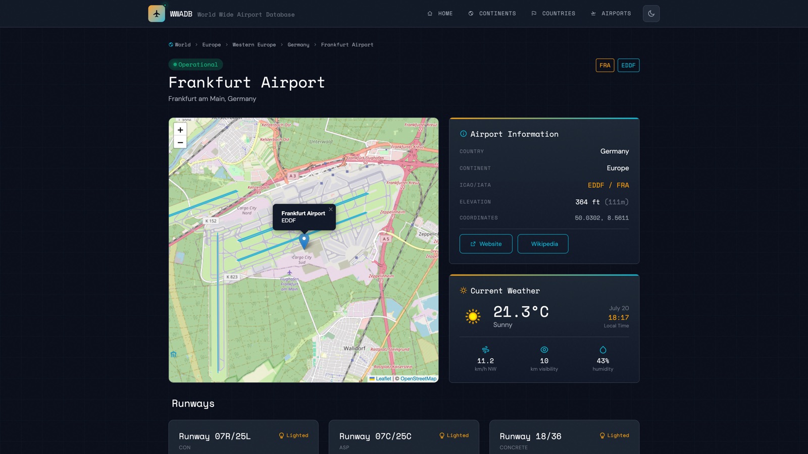 World Wide Airport Database — Ansicht 2